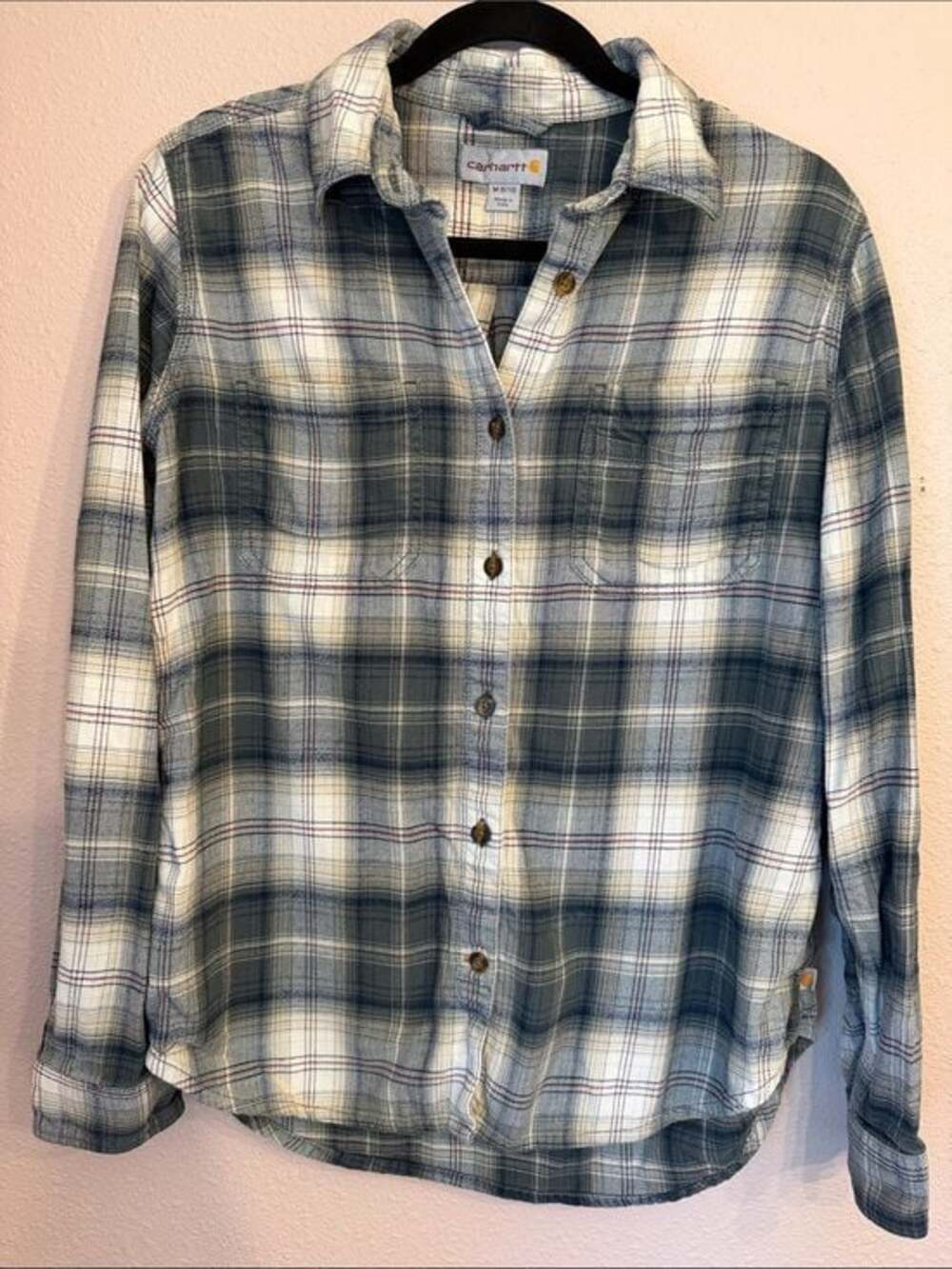 Carhartt Green and Cream Plaid Flannel Shirt